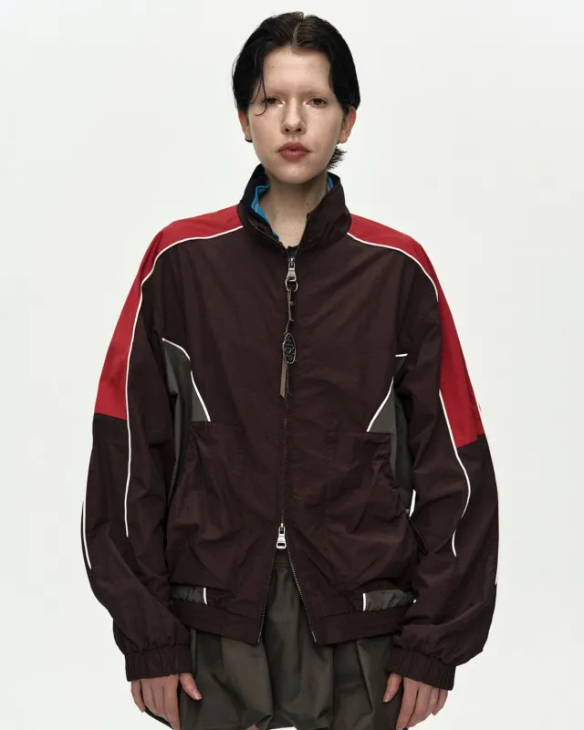 UNISEX COLOR BLOCK NYLON TRACK JACKET awa759u(RED/BROWN) sold by Andersson Bell