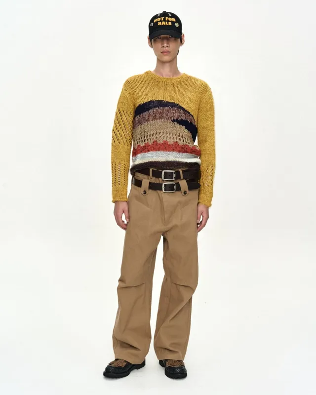 YELLOW HAND-CROCHETED CREW-NECK SWEATER atb1550m(YELLOW) made by Andersson Bell