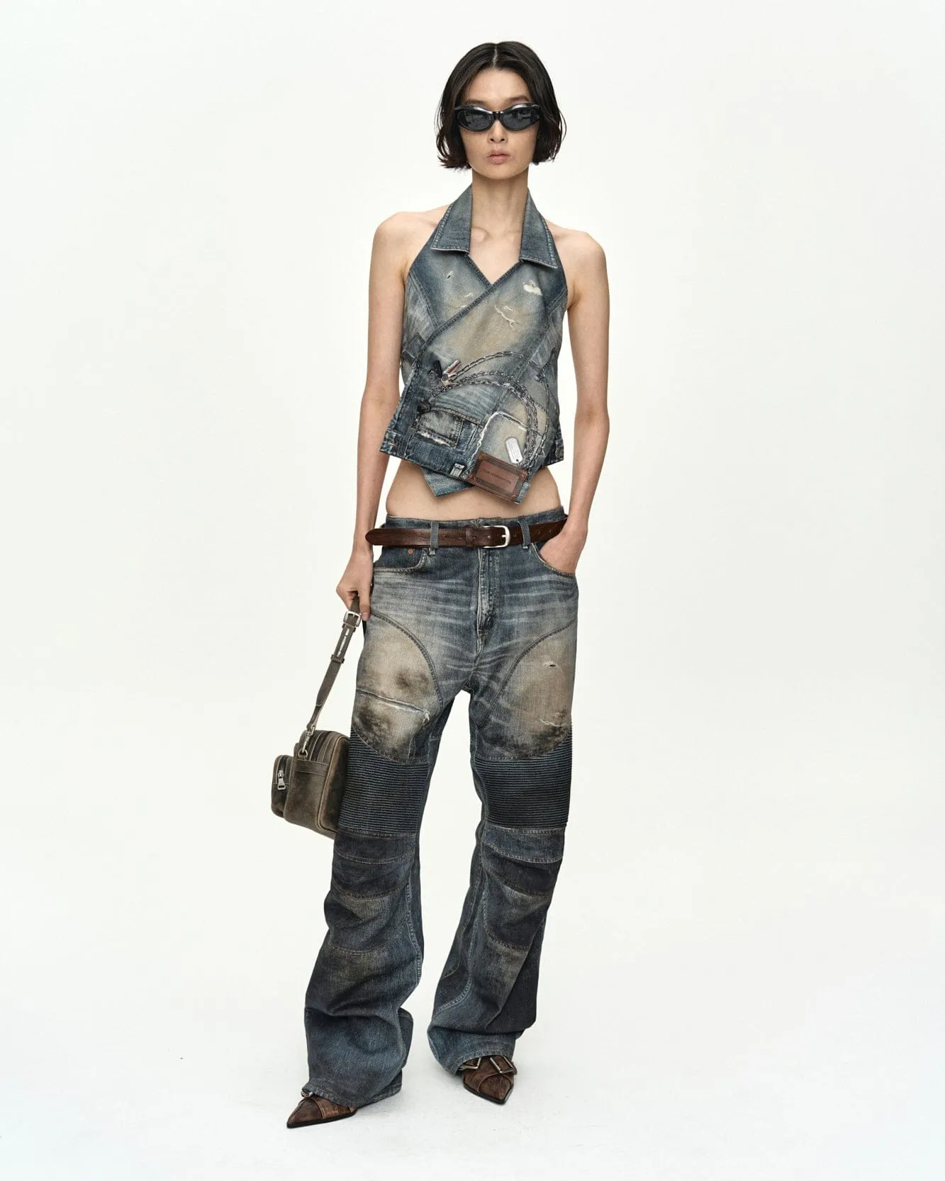 DENIM TROMPE-L'OEIL GRAPHIC BIKER JEANS apa919u(MID BLUE) sold by Andersson Bell