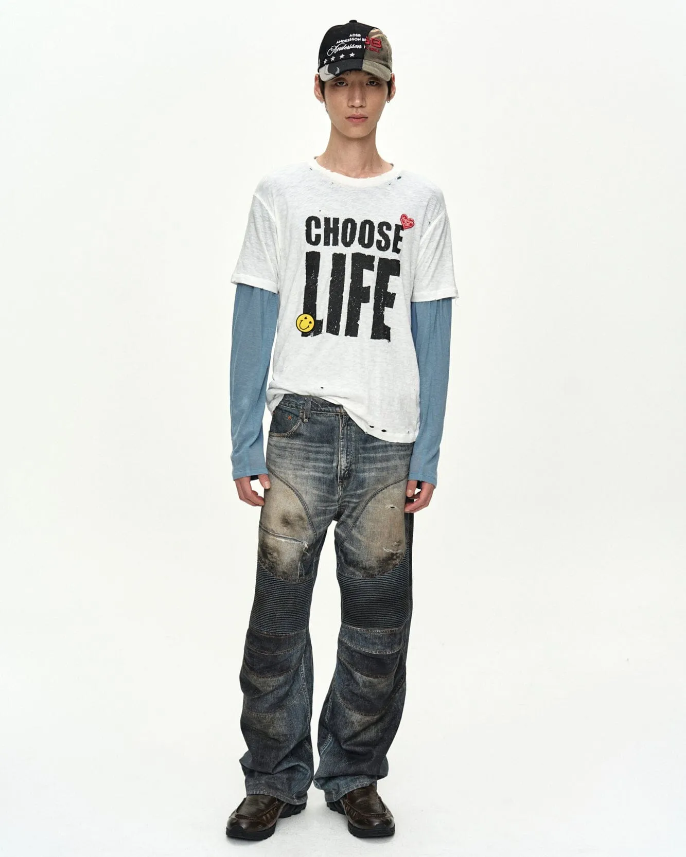 DENIM TROMPE-L'OEIL GRAPHIC BIKER JEANS apa919u(MID BLUE) sold by Andersson Bell product image thumbnail 4
