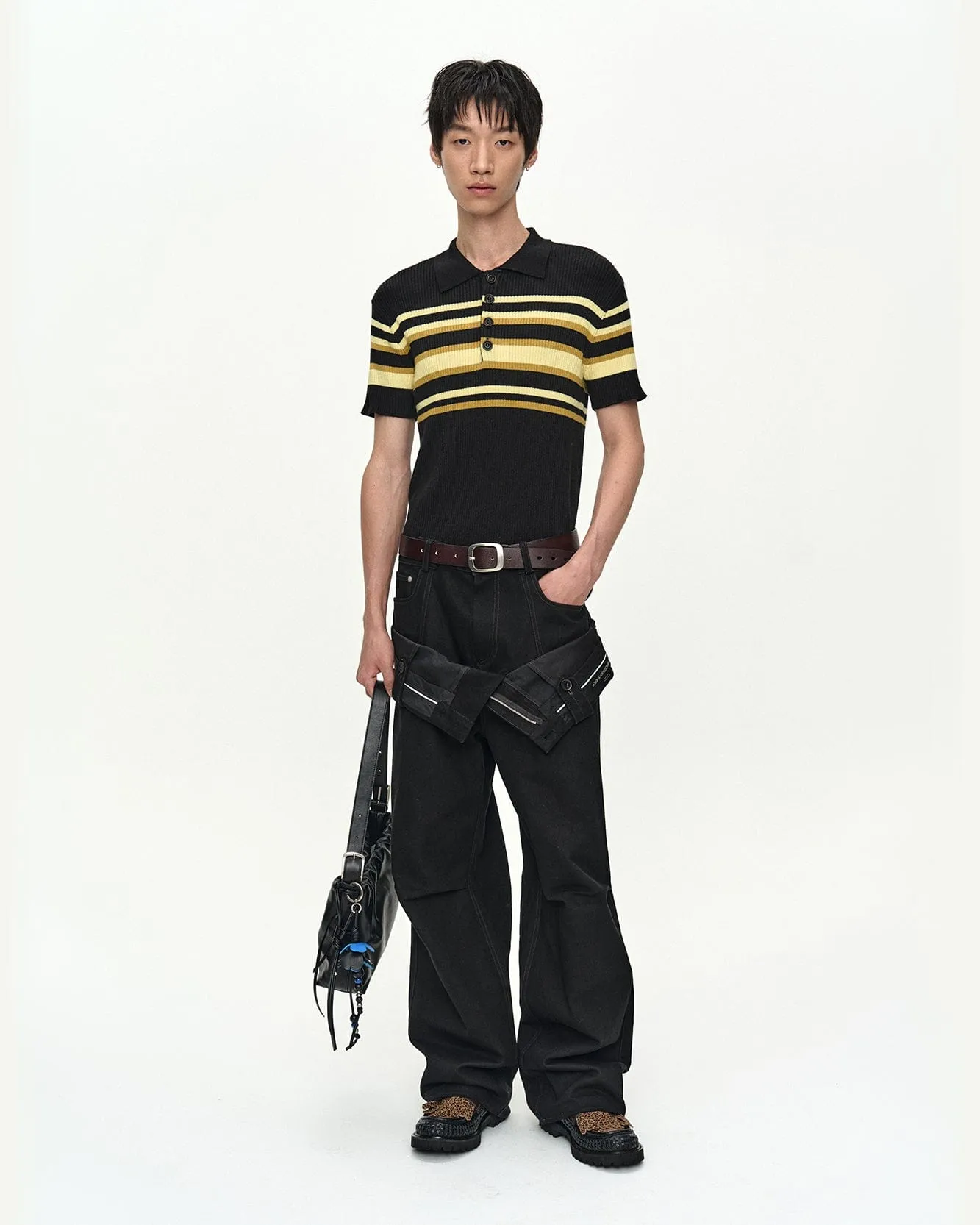 PITT STRIPE POLO SWEATER atb1532m(BLACK/LEMON) sold by Andersson Bell