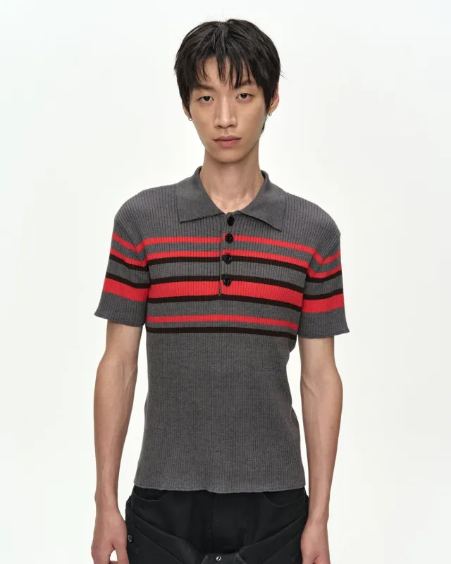 PITT STRIPE POLO SWEATER atb1532m(GREY/RED) made by Andersson Bell