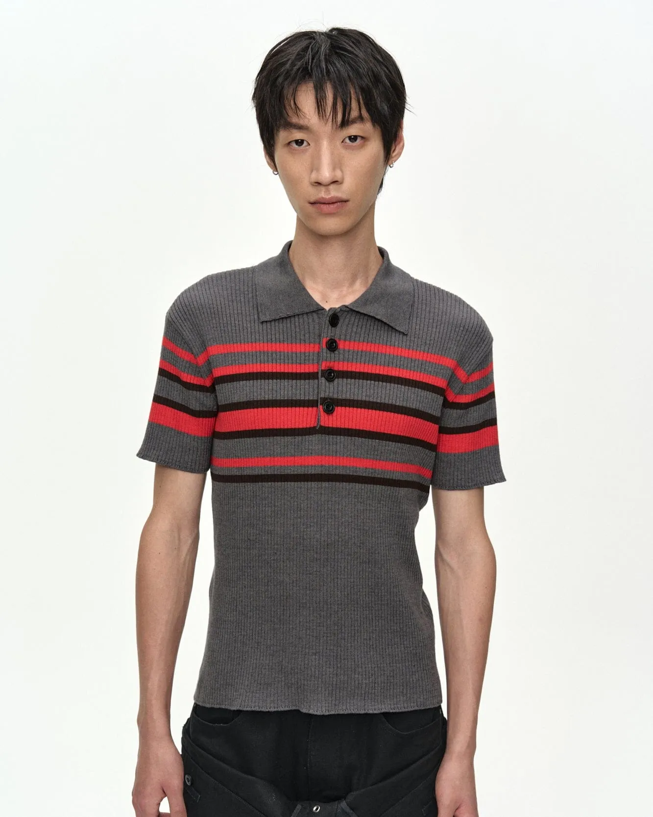 PITT STRIPE POLO SWEATER atb1532m(GREY/RED) sold by Andersson Bell