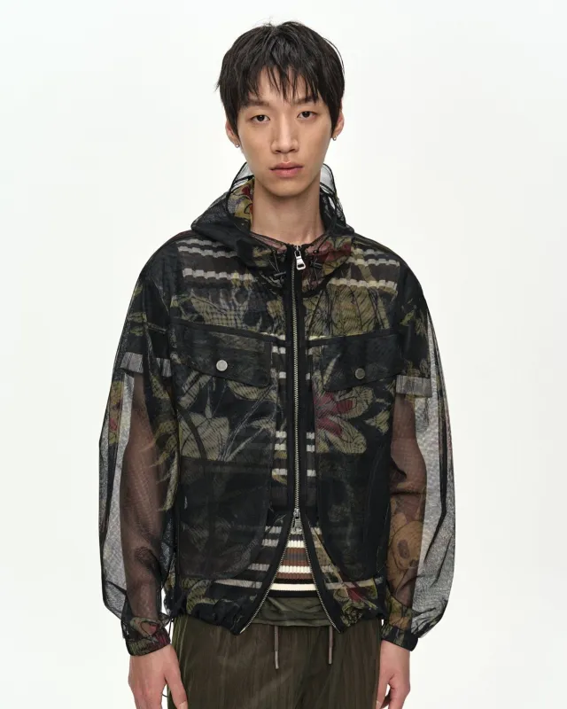 FLOWER SHEER HOODIE JACKET awa760m(BLACK) made by Andersson Bell
