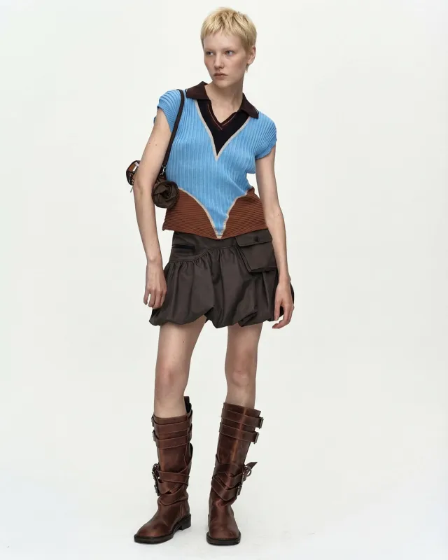 COLOR-BLOCKED KNIT POLO VEST atb1498w(BLUE/BROWN) made by Andersson Bell