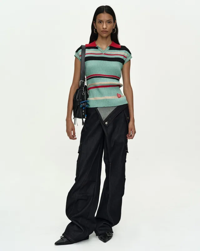 COLOR-BLOCKED KNIT POLO VEST atb1499w(BLUE/RED) made by Andersson Bell