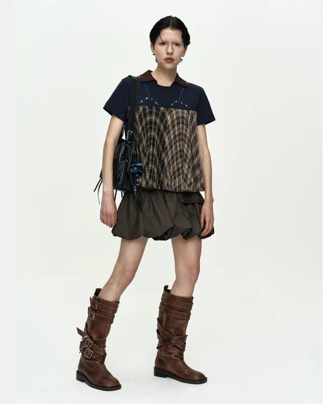 [EXCLUSIVE] STUDDED PLEATS HYBRID TOP atb1478w(MULTI) made by Andersson Bell