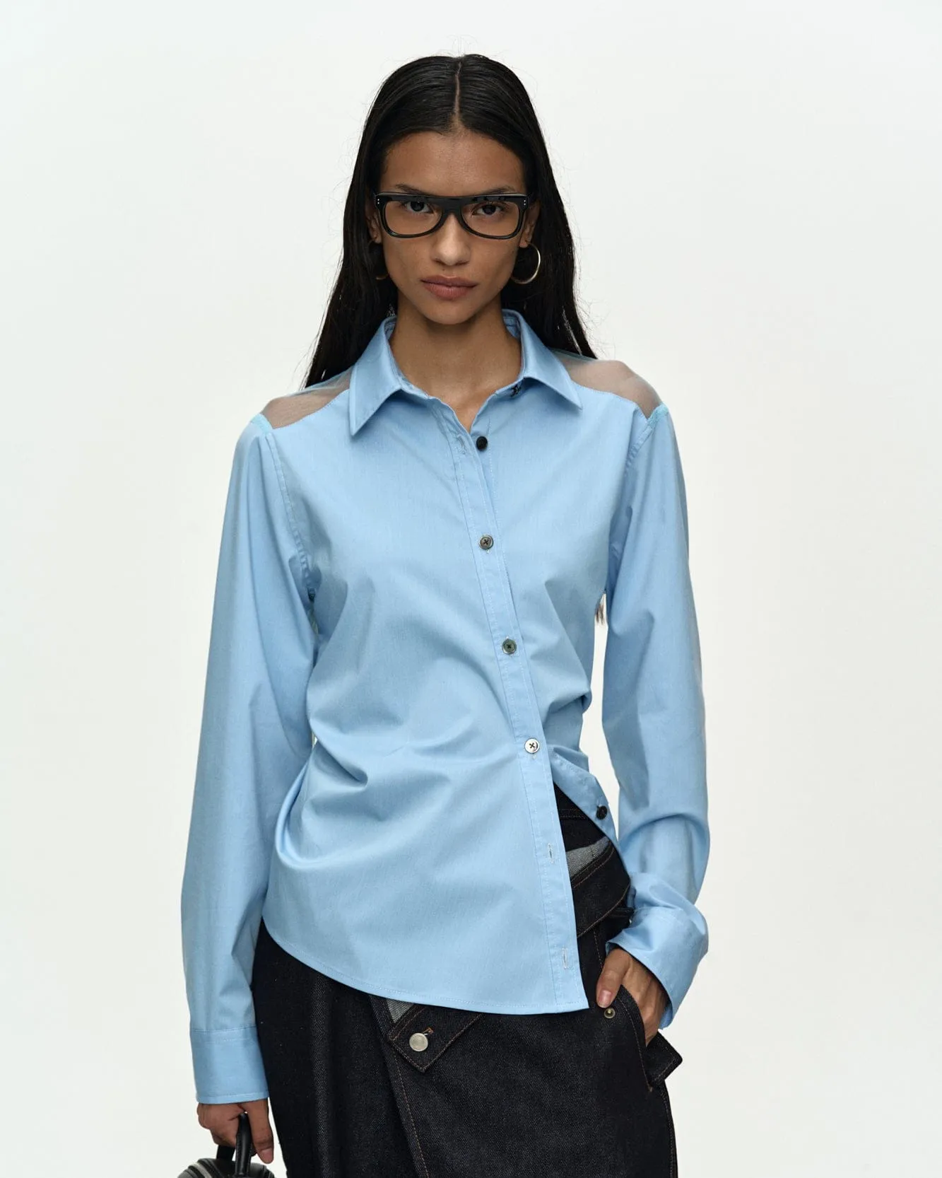 MESH TWIST-TUCK SHIRT atb1516w(BLUE) sold by Andersson Bell
