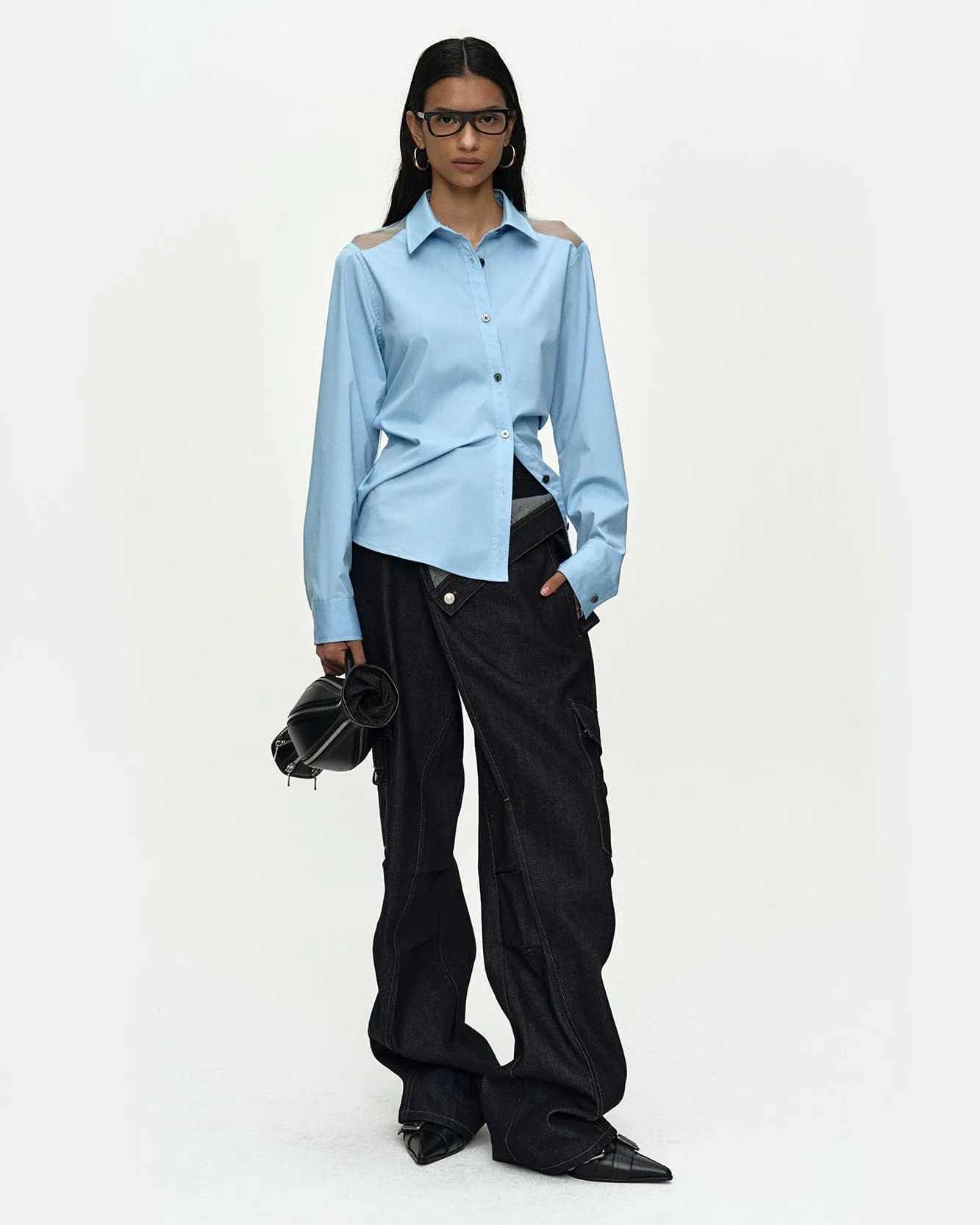 MESH TWIST-TUCK SHIRT atb1516w(BLUE) sold by Andersson Bell product image thumbnail 4