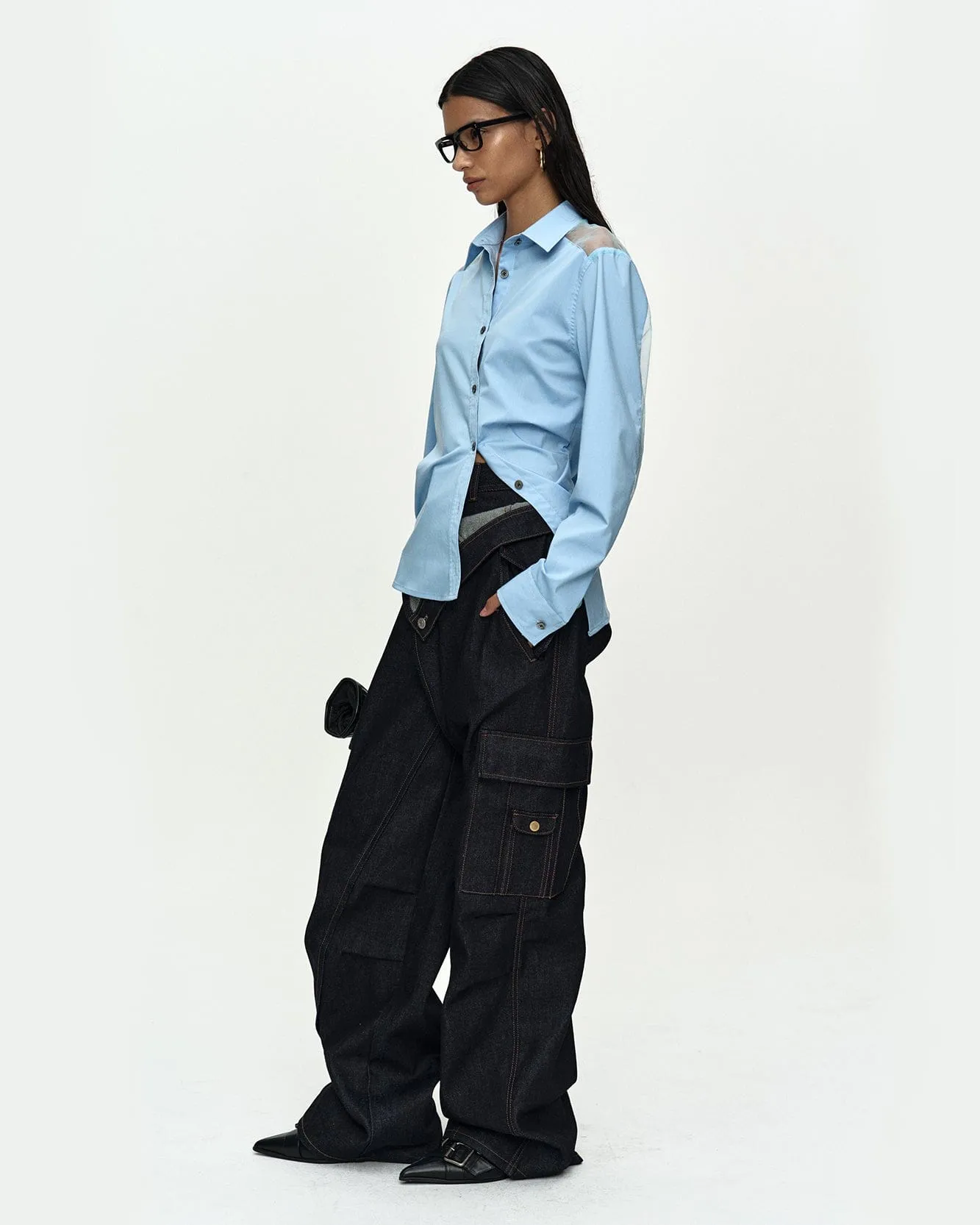 MESH TWIST-TUCK SHIRT atb1516w(BLUE) sold by Andersson Bell product image thumbnail 5