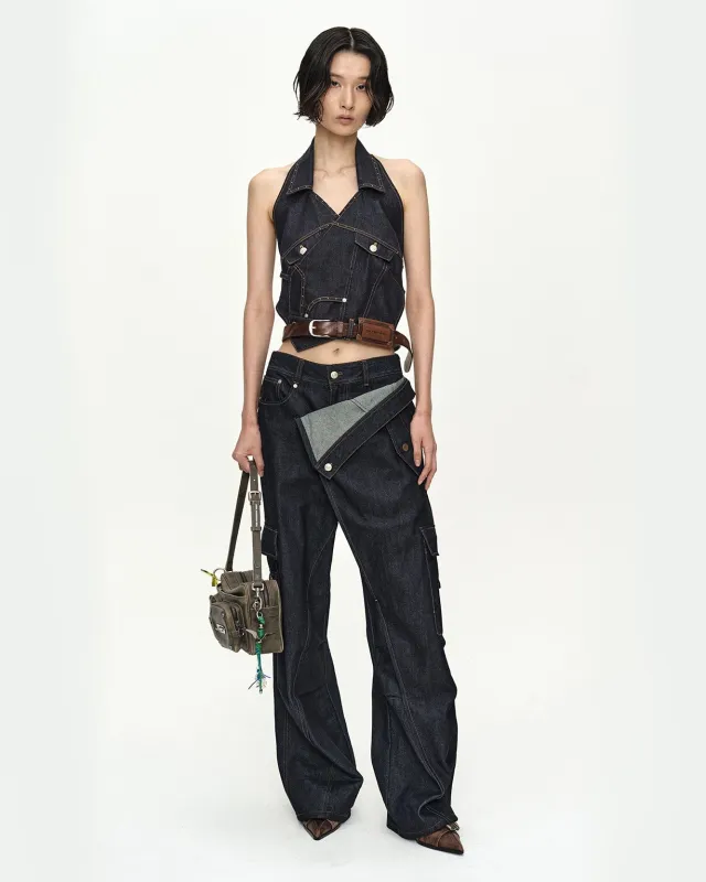 UPSIDE-DOWN INDIGO DENIM HALTER TOP atb1573w(INDIGO) made by Andersson Bell