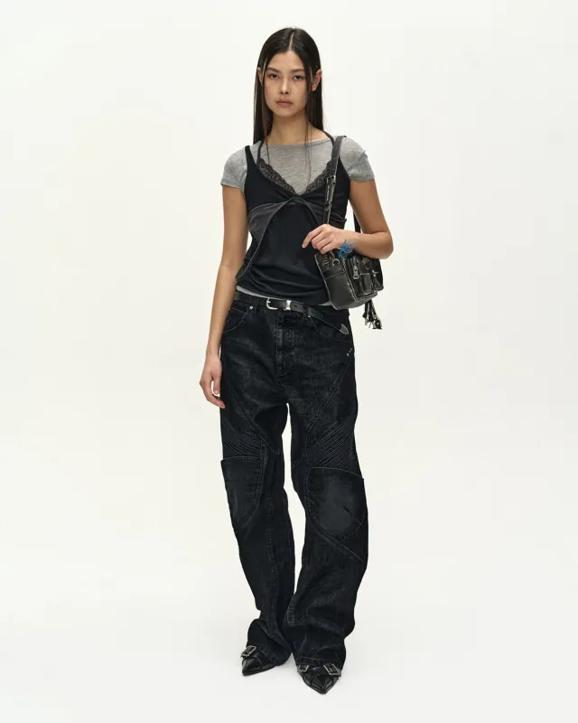 UPSIDE-DOWN LAYERED T-SHIRT atb1556w(GREY/BLACK) made by Andersson Bell