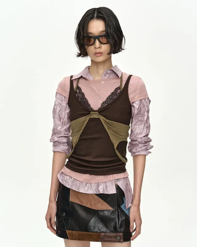 UPSIDE-DOWN LAYERED T-SHIRT atb1557w(PINK/BROWN) made by Andersson Bell