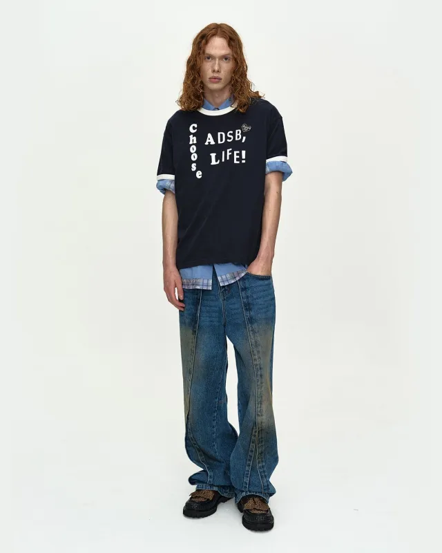 (ESSENTIAL) ADSB FLOCKING RINGER T-SHIRT atb1460m(NAVY) made by Andersson Bell