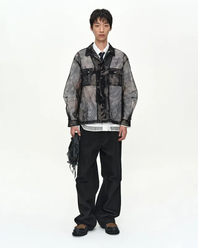 KARIM SHEER FLOWER PRINTED OVER SHIRT atb1524m(BLACK/BEIGE) made by Andersson Bell