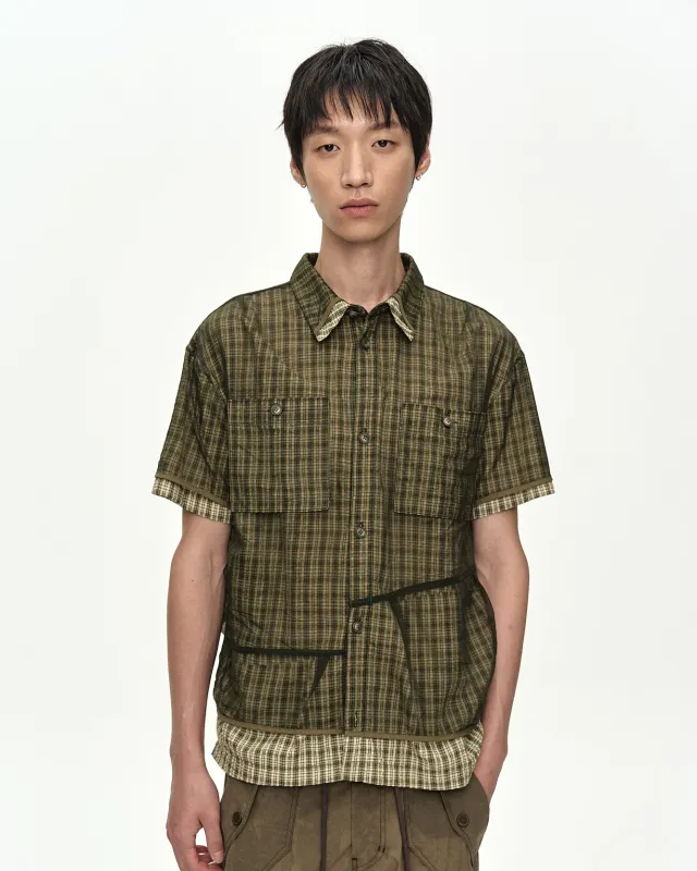 CHECK SHEER LAYERED SHIRT atb1536m(GREEN) made by Andersson Bell