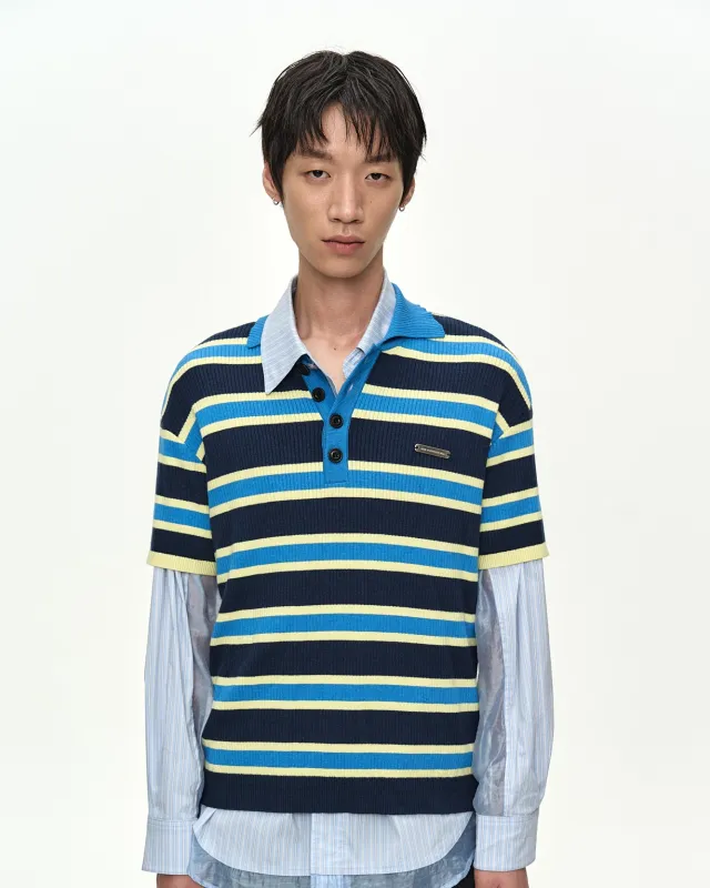 BRAD STRIPE POLO SWEATER atb1538m(BLUE/NAVY) made by Andersson Bell