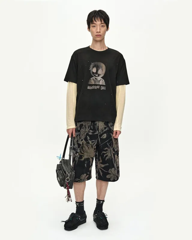 FLOWER OVERLAY CARGO SHORTS apa902m(BLACK/BEIGE) made by Andersson Bell