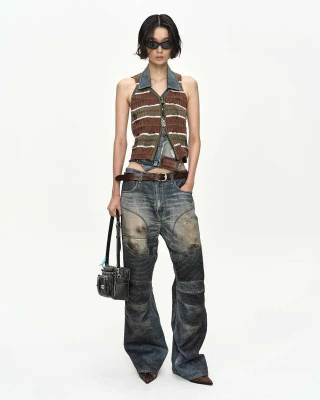 STRIPE OPEN KNIT VEST atb1562w(BROWN/PINK) made by Andersson Bell