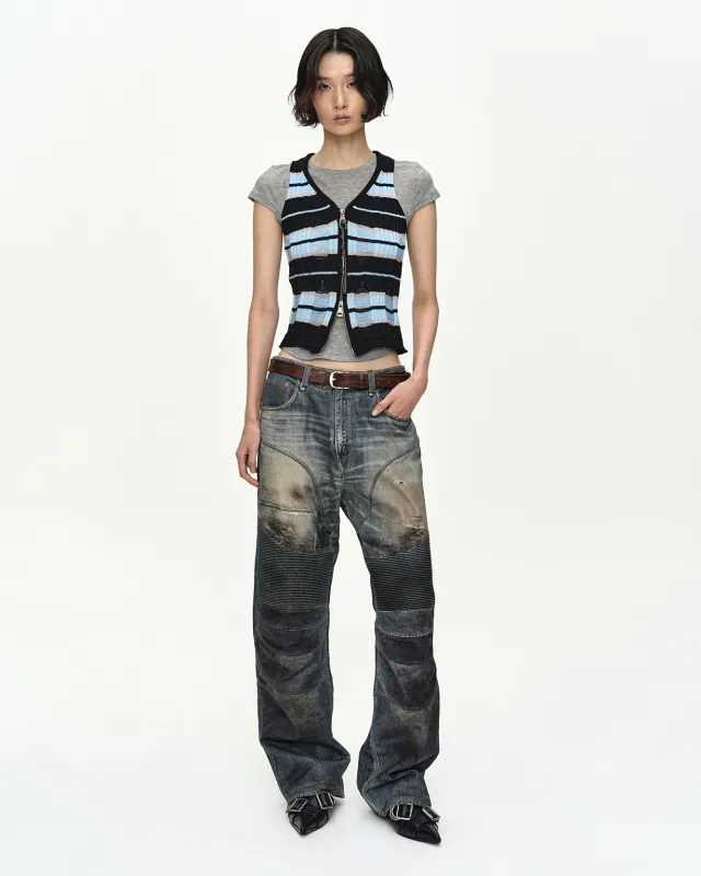 STRIPE OPEN KNIT VEST atb1582w(BLUE/BLACK) made by Andersson Bell