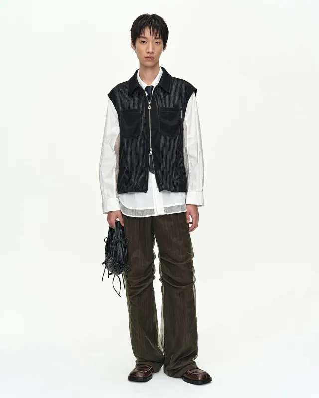 OVERLAY PLEATS WIDE-LEG TROUSERS apa908m(KHAKI BROWN) made by Andersson Bell