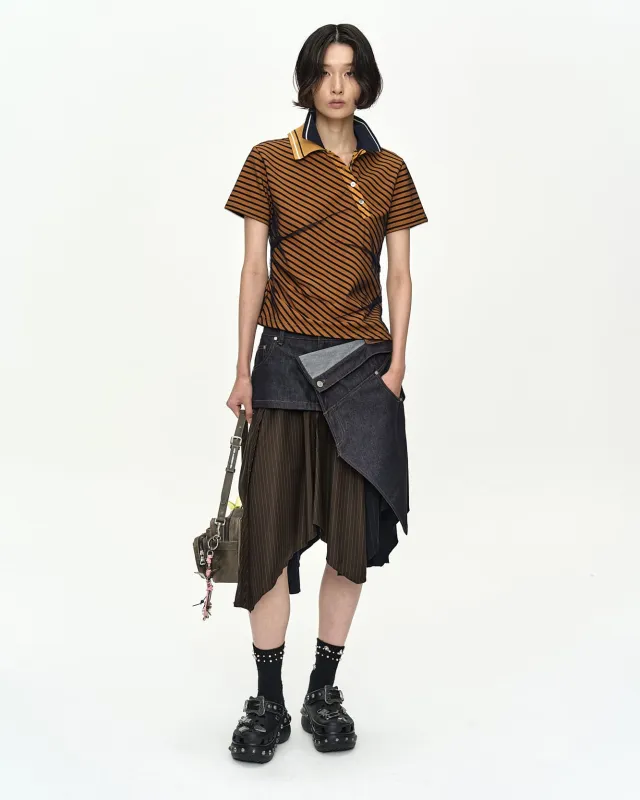 RIGID TURN-OVER ASYMMETRIC SKIRT apa913w(NAVY/BROWN) made by Andersson Bell