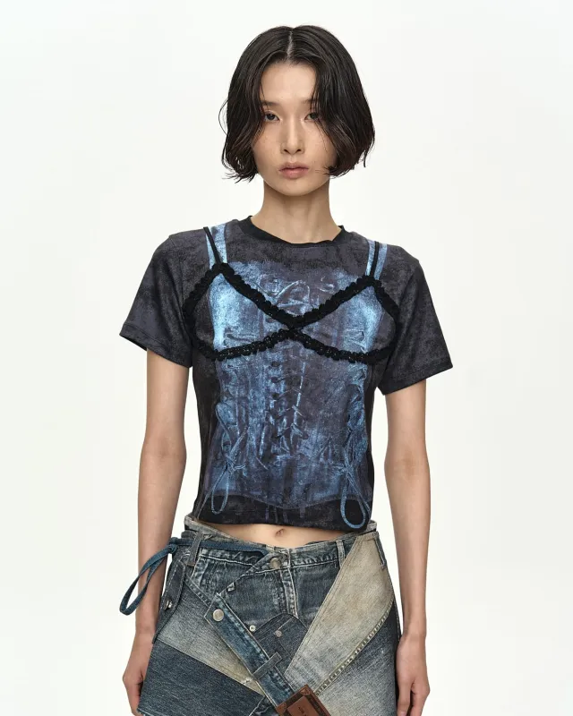 LINGERIE TROMPE-L'OEIL GRAPHIC T-SHIRT atb1572w(CHARCOAL) made by Andersson Bell