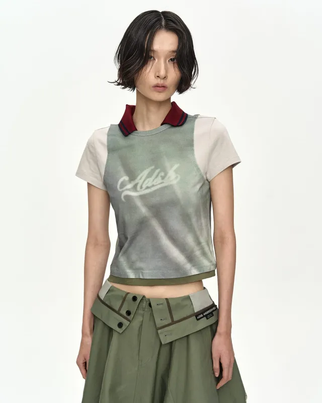 (ESSENTIAL) WASHED PRINTED LAYERED TOP atb1491w(GREEN/GREY) made by Andersson Bell