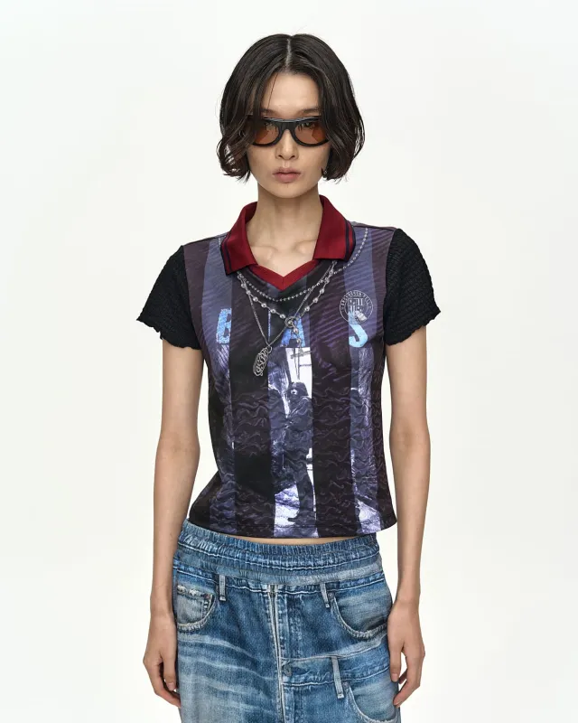 VINTAGE PRINTED COLLAR TOP atb1561w(NAVY/WINE) made by Andersson Bell
