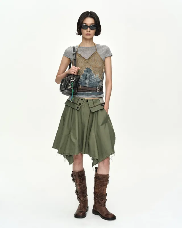 UPSIDE-DOWN ASYMMETRIC SKIRT apa914w(KHAKI) made by Andersson Bell