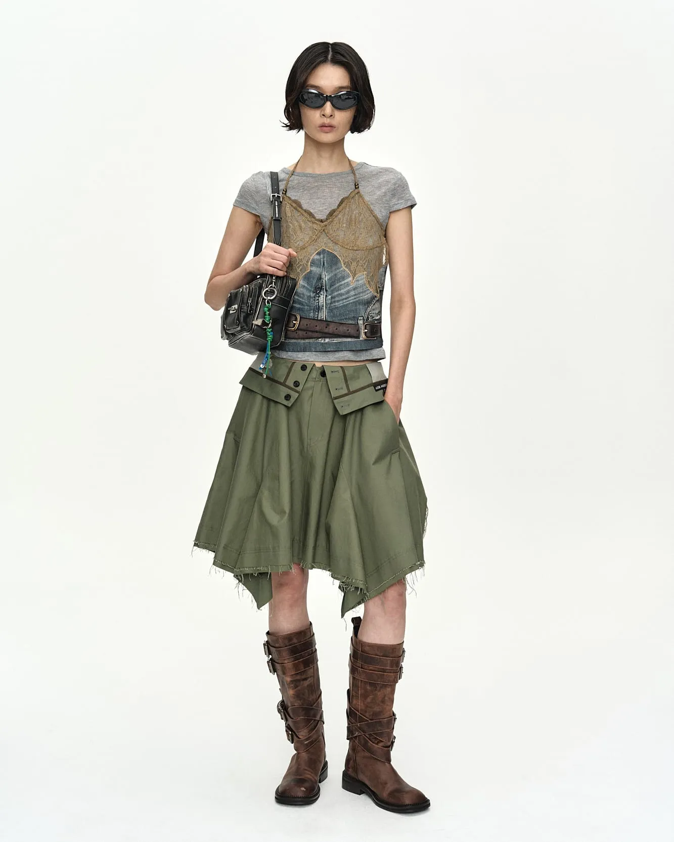 UPSIDE-DOWN ASYMMETRIC SKIRT apa914w(KHAKI) sold by Andersson Bell