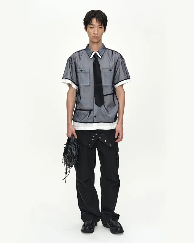 WHITE SHEER LAYERED SHIRT atb1537m(WHITE/NAVY) made by Andersson Bell