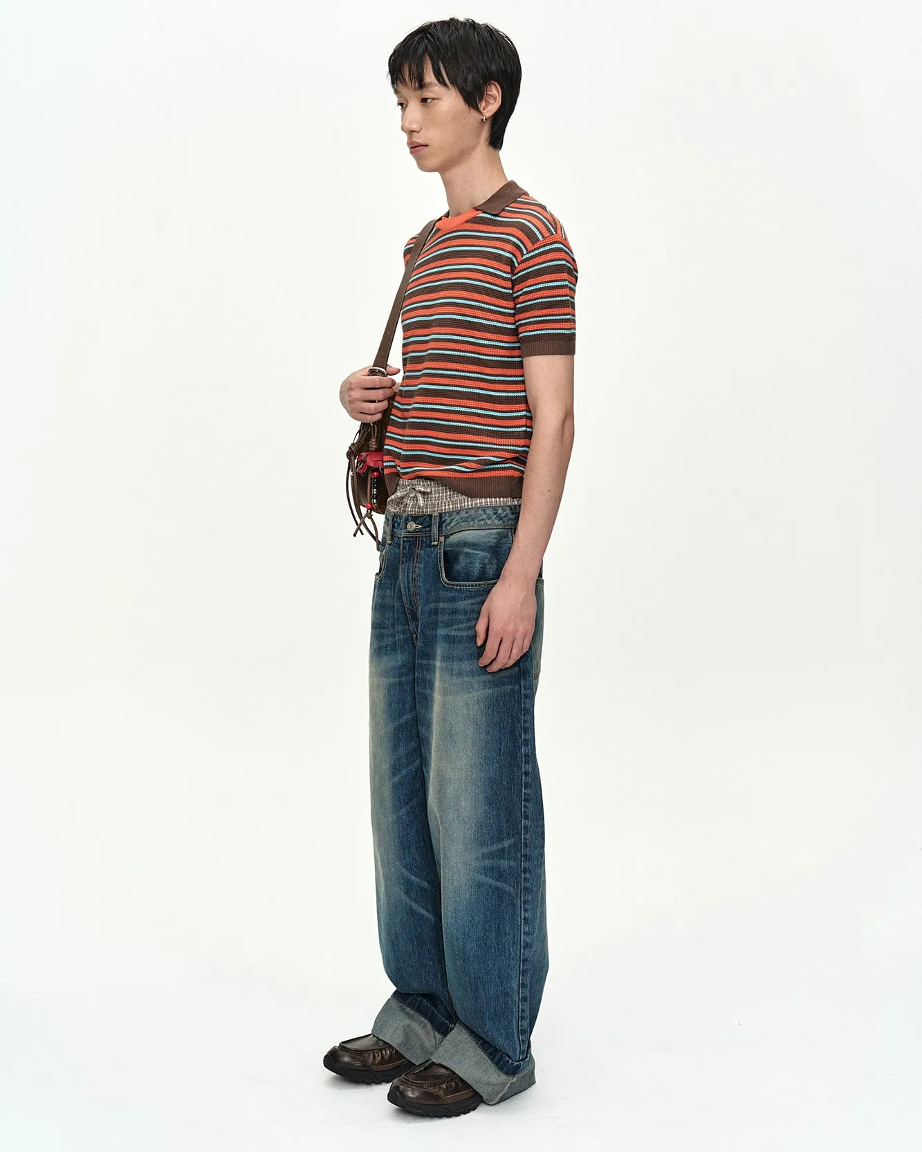 STRIPE LAYERED POLO SWEATER atb1533m(BROWN/ORANGE) sold by Andersson Bell product image thumbnail 4