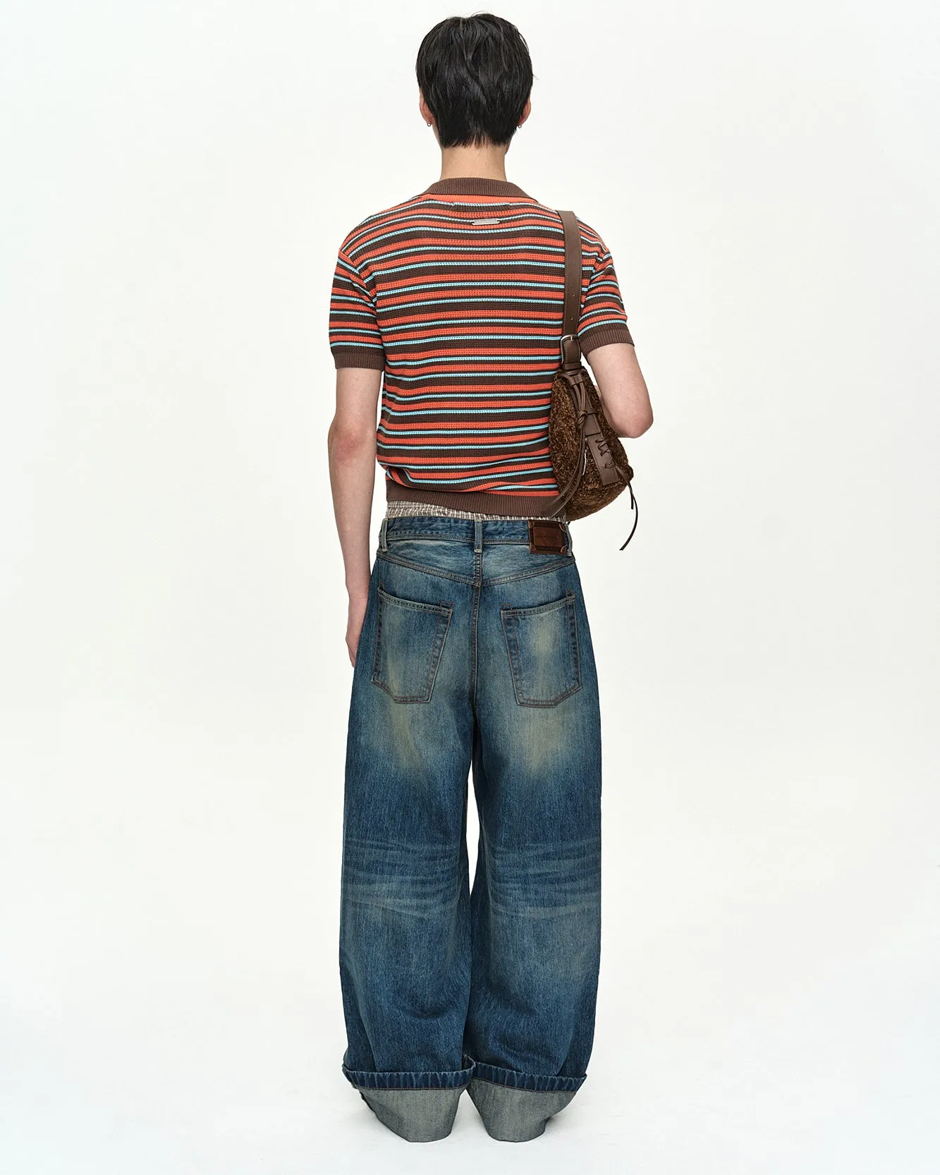 STRIPE LAYERED POLO SWEATER atb1533m(BROWN/ORANGE) sold by Andersson Bell product image thumbnail 5