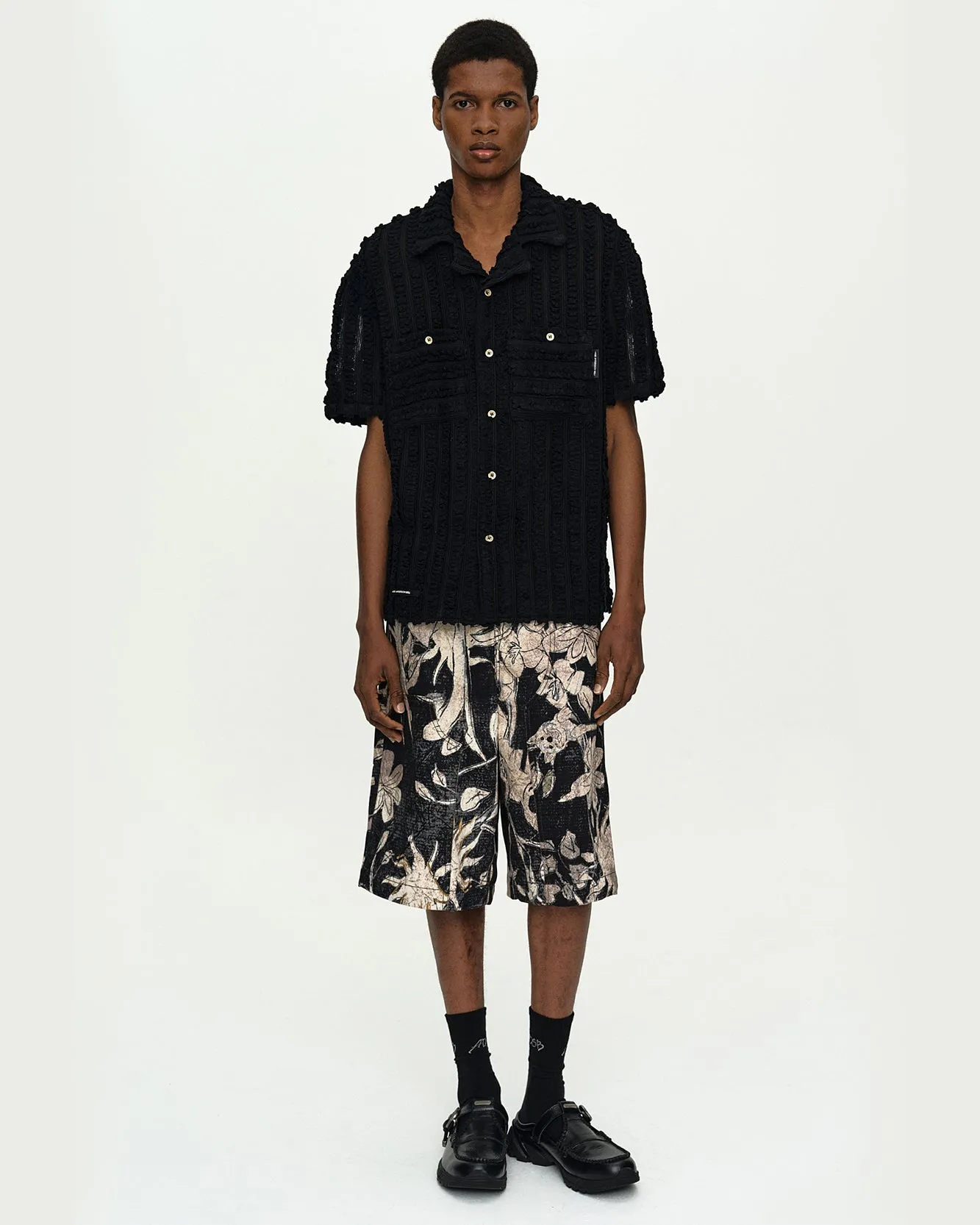 KENLEY KNITTED OPEN COLLAR SHIRT atb1445m(BLACK) sold by Andersson Bell
