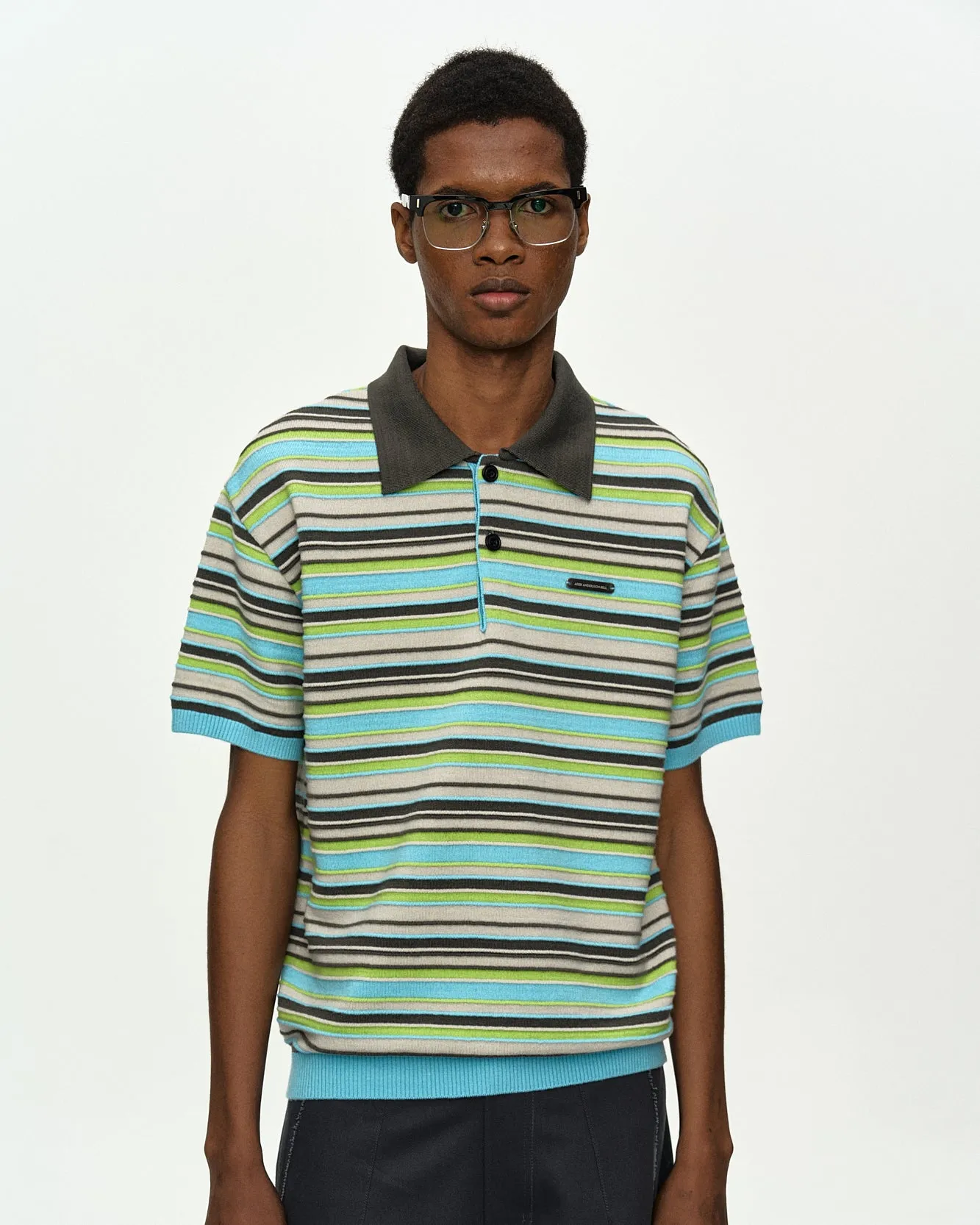 STRIPE WOOL POLO SWEATER atb1462m(SKY BLUE) sold by Andersson Bell