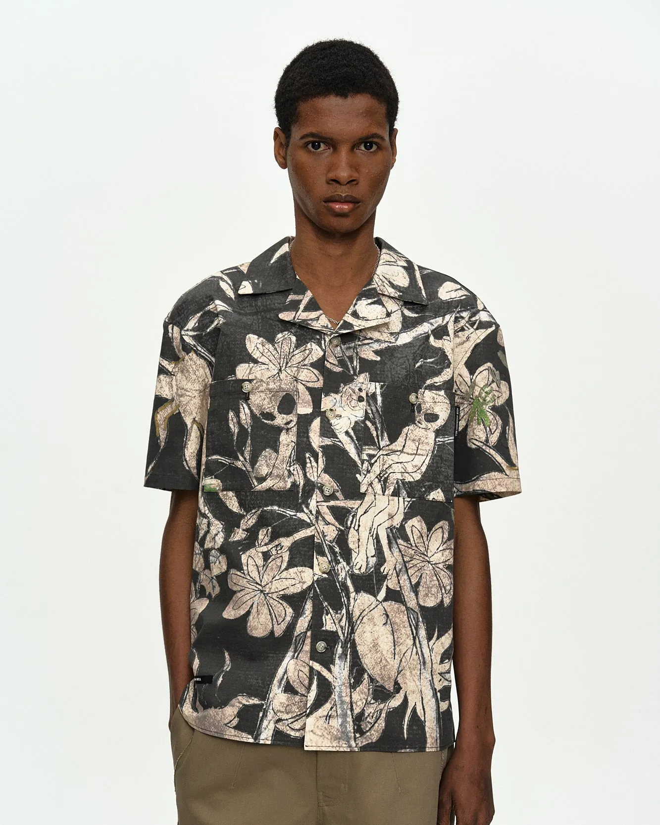 FLOWER PRINTED OPEN COLLAR SHIRT atb1529m(BLACK/BEIGE) sold by Andersson Bell