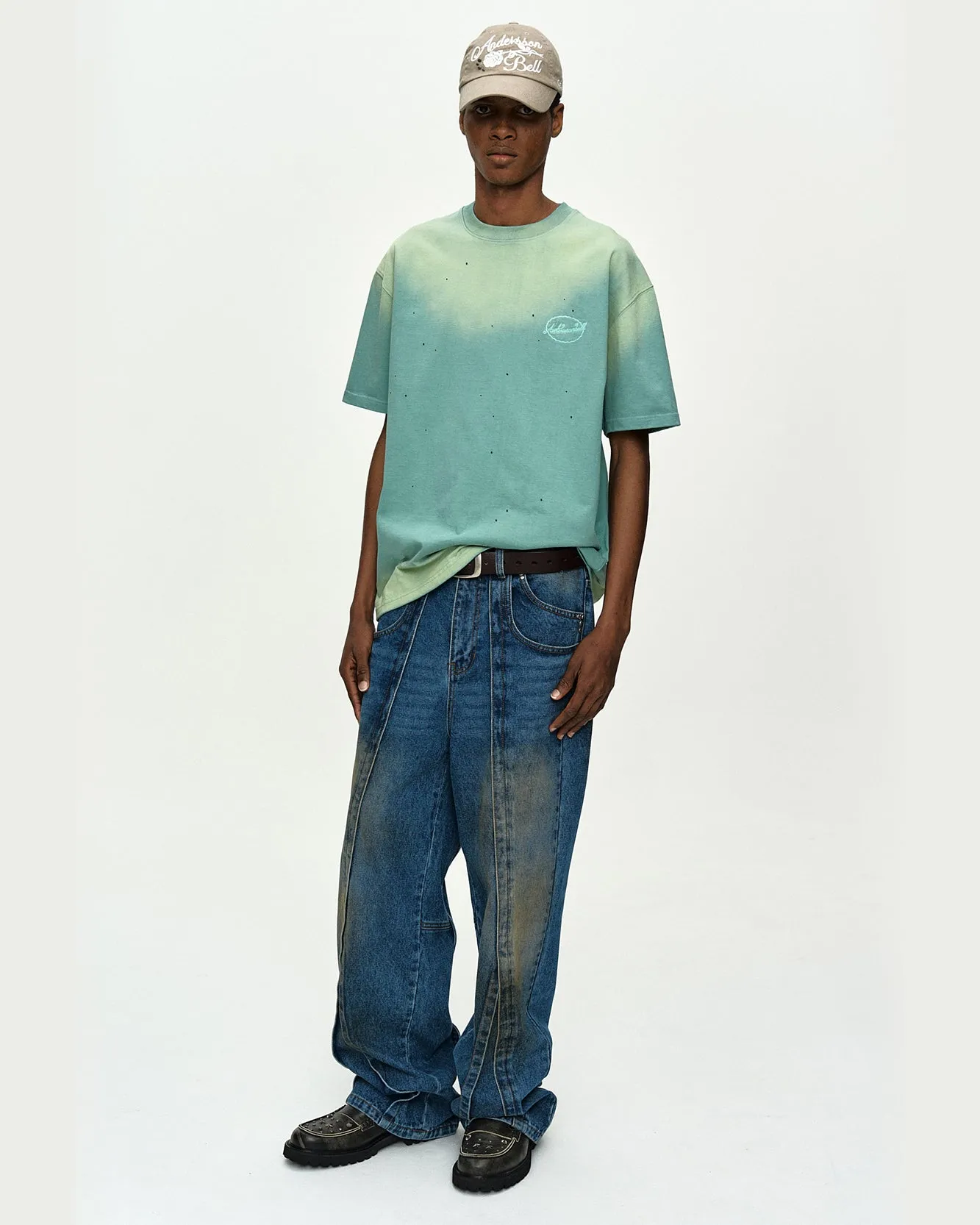 GRADIENT DAMAGE WASHED T-SHIRT atb1440m(GREEN/SKY BLUE) sold by Andersson Bell product image thumbnail 4