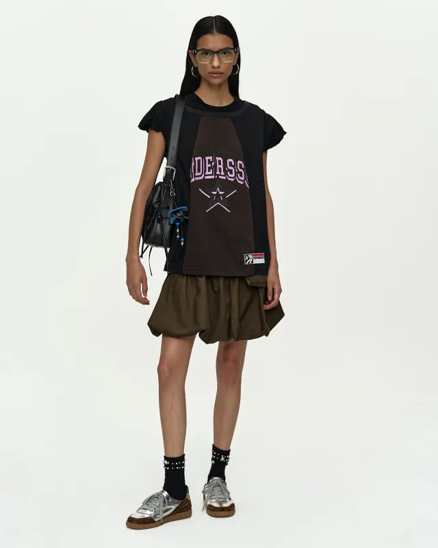 BASKETBALL JERSEY LAYERED ROLL UP T-SHIRT atb1449w(BLACK/BROWN) made by Andersson Bell