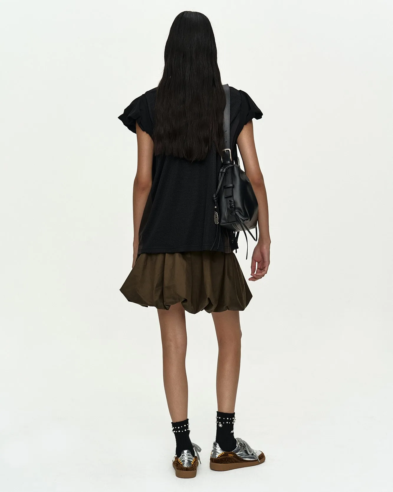 BASKETBALL JERSEY LAYERED ROLL UP T-SHIRT atb1449w(BLACK/BROWN) sold by Andersson Bell product image thumbnail 5