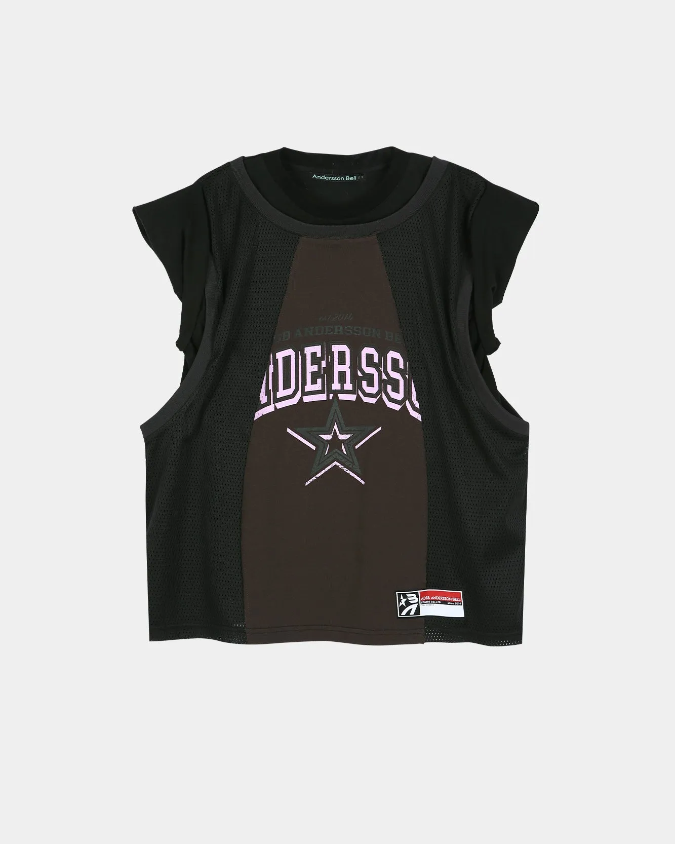 BASKETBALL JERSEY LAYERED ROLL UP T-SHIRT atb1449w(BLACK/BROWN) sold by Andersson Bell product image thumbnail 2