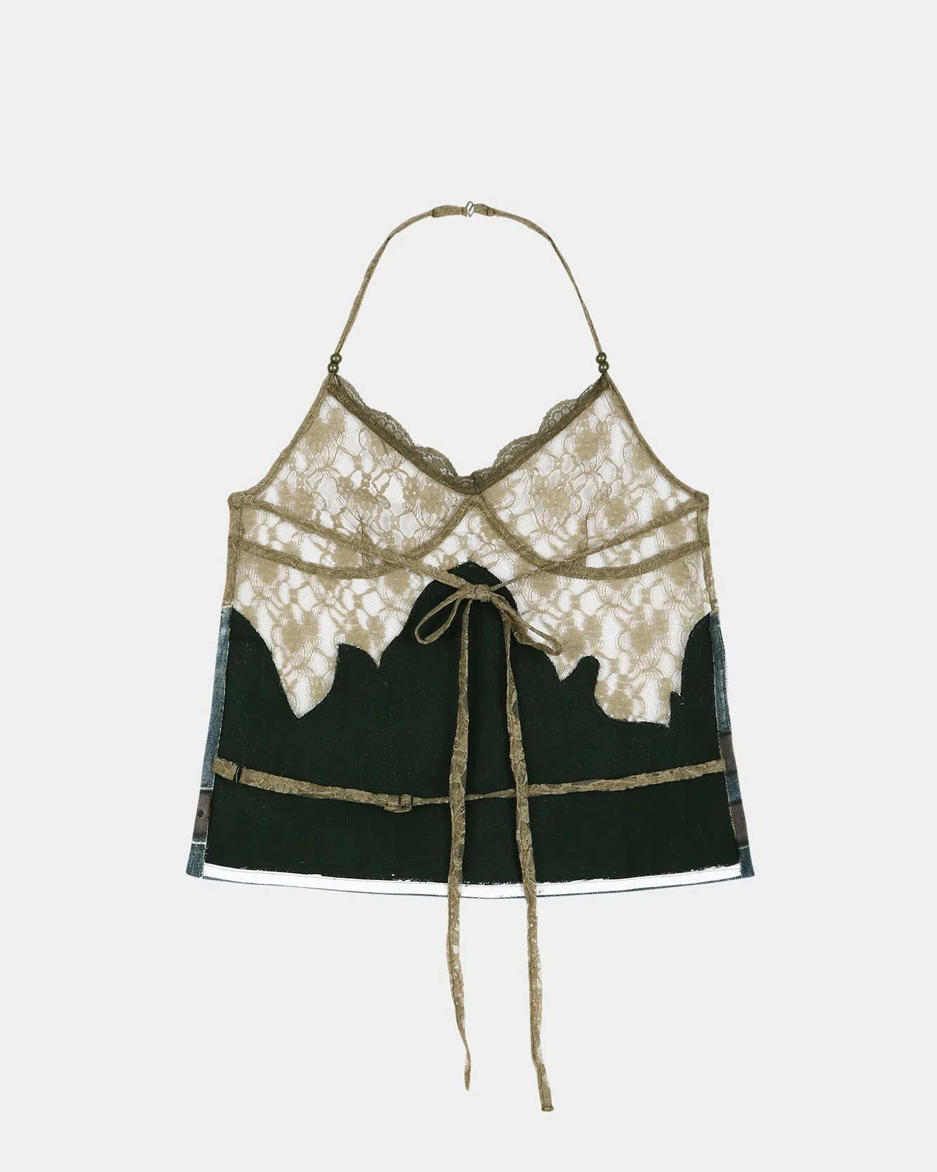 BELTED DENIM PRINTED LACE BUSTIER atb1563w(MID BLUE/KHAKI) sold by Andersson Bell product image thumbnail 3