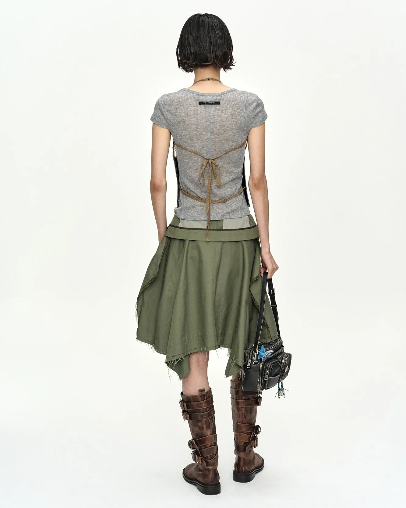 BELTED DENIM PRINTED LACE BUSTIER atb1563w(MID BLUE/KHAKI) sold by Andersson Bell product image thumbnail 5