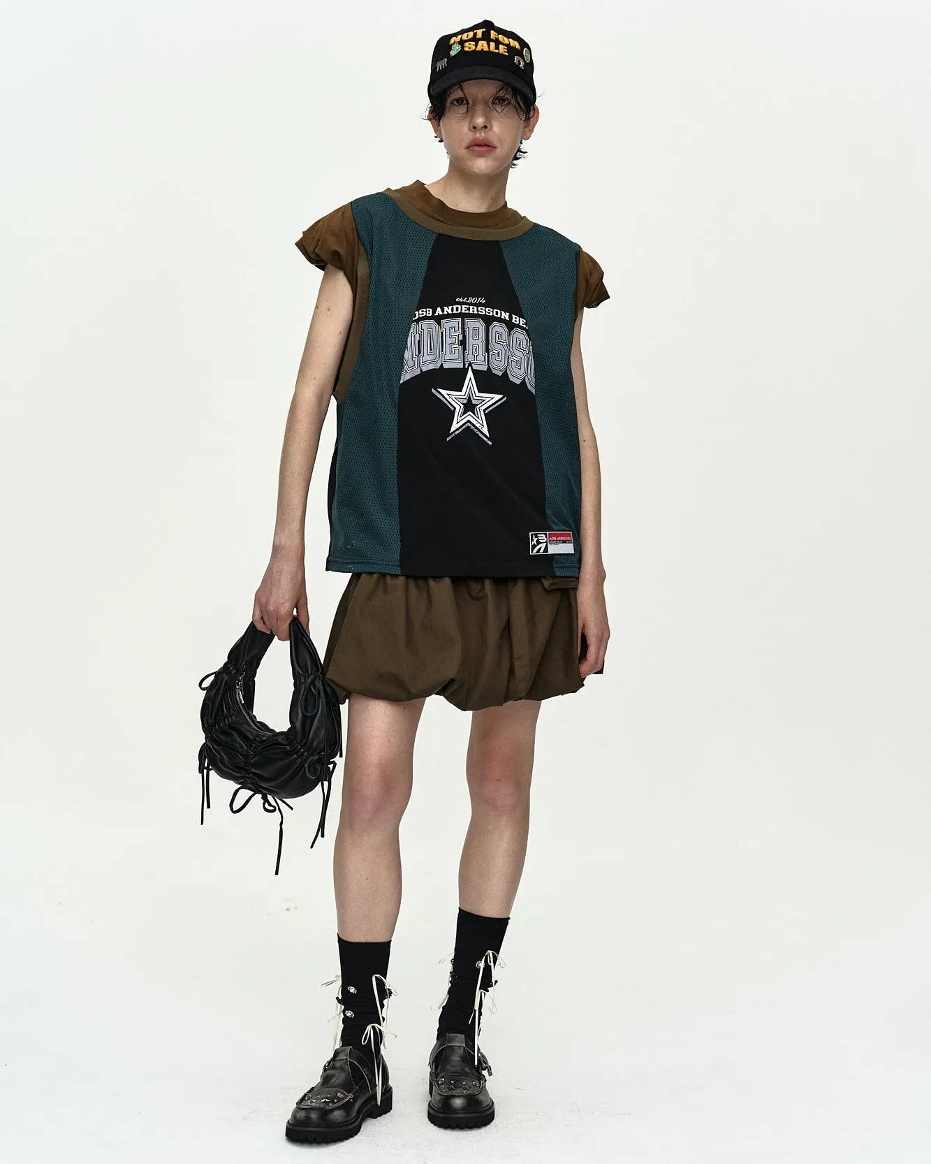 BASKETBALL JERSEY LAYERED ROLL UP T-SHIRT atb1449w(KHAKI/GREEN) sold by Andersson Bell product image thumbnail 4