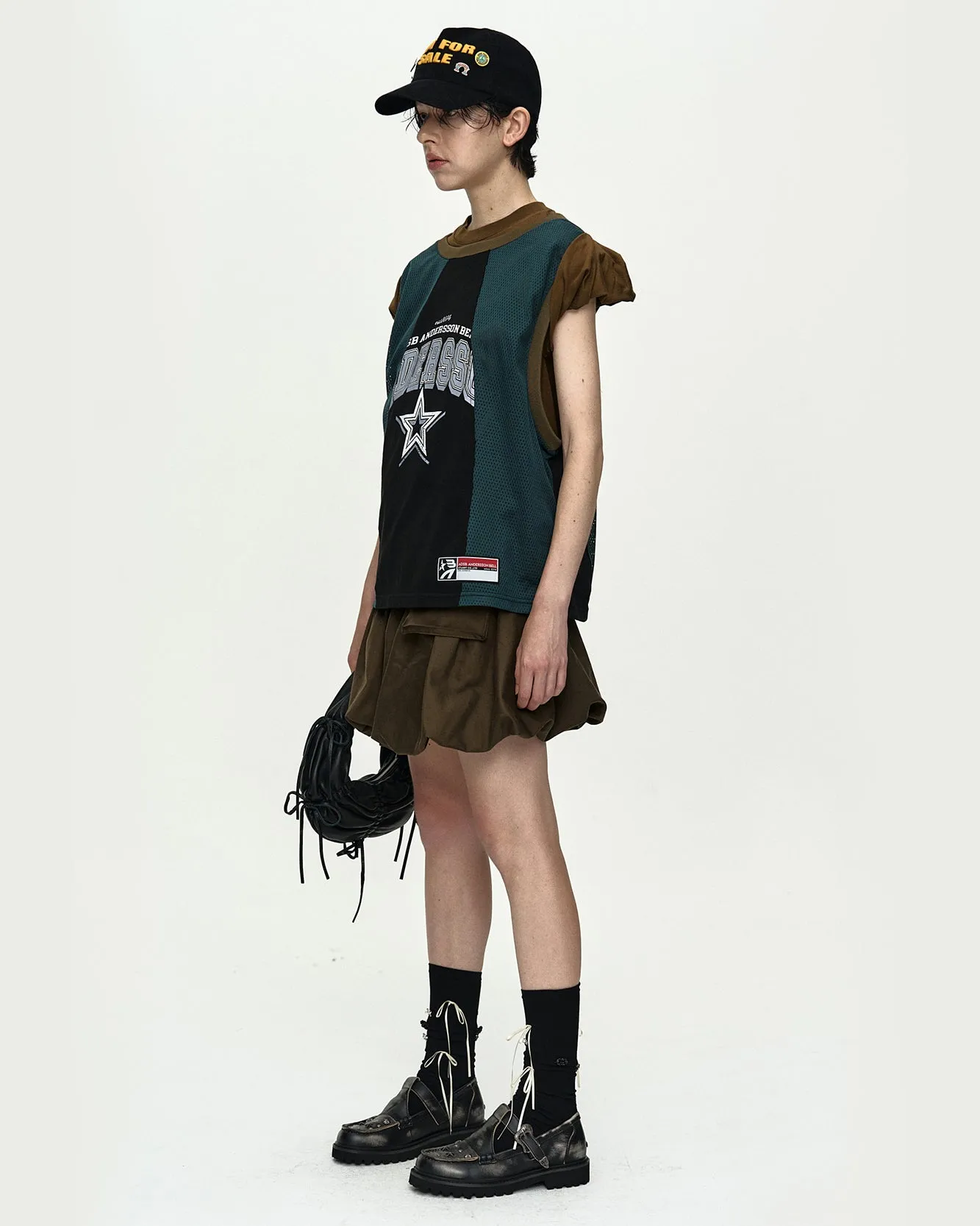 BASKETBALL JERSEY LAYERED ROLL UP T-SHIRT atb1449w(KHAKI/GREEN) sold by Andersson Bell product image thumbnail 5