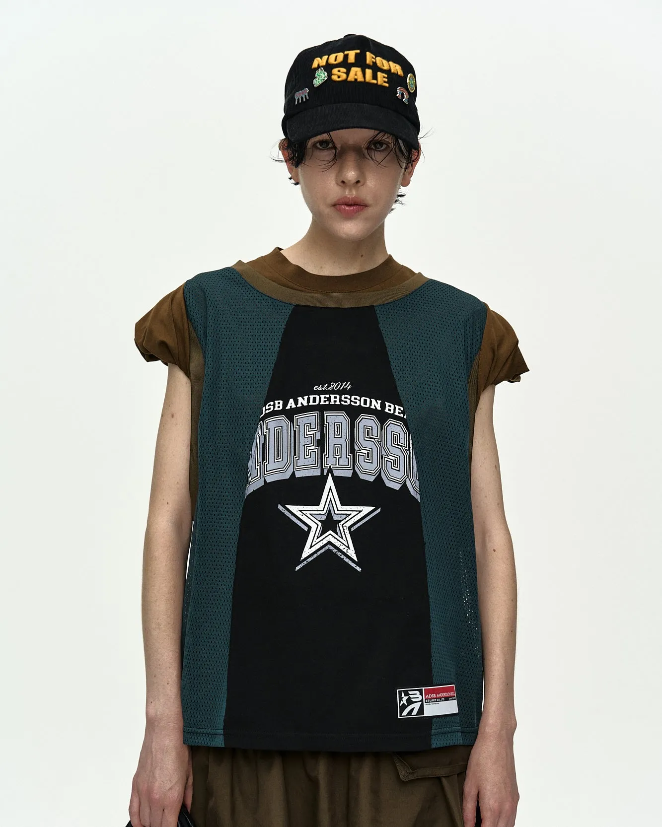 BASKETBALL JERSEY LAYERED ROLL UP T-SHIRT atb1449w(KHAKI/GREEN) sold by Andersson Bell