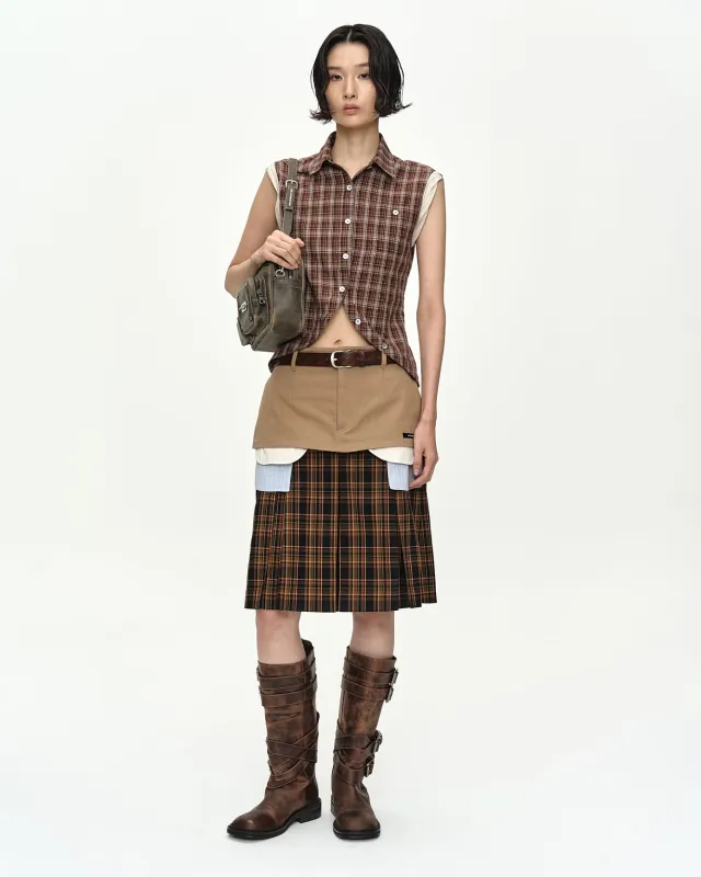 [RESTOCK] CHECK SLEEVELESS SHIRT atb1569w(BROWN) made by Andersson Bell