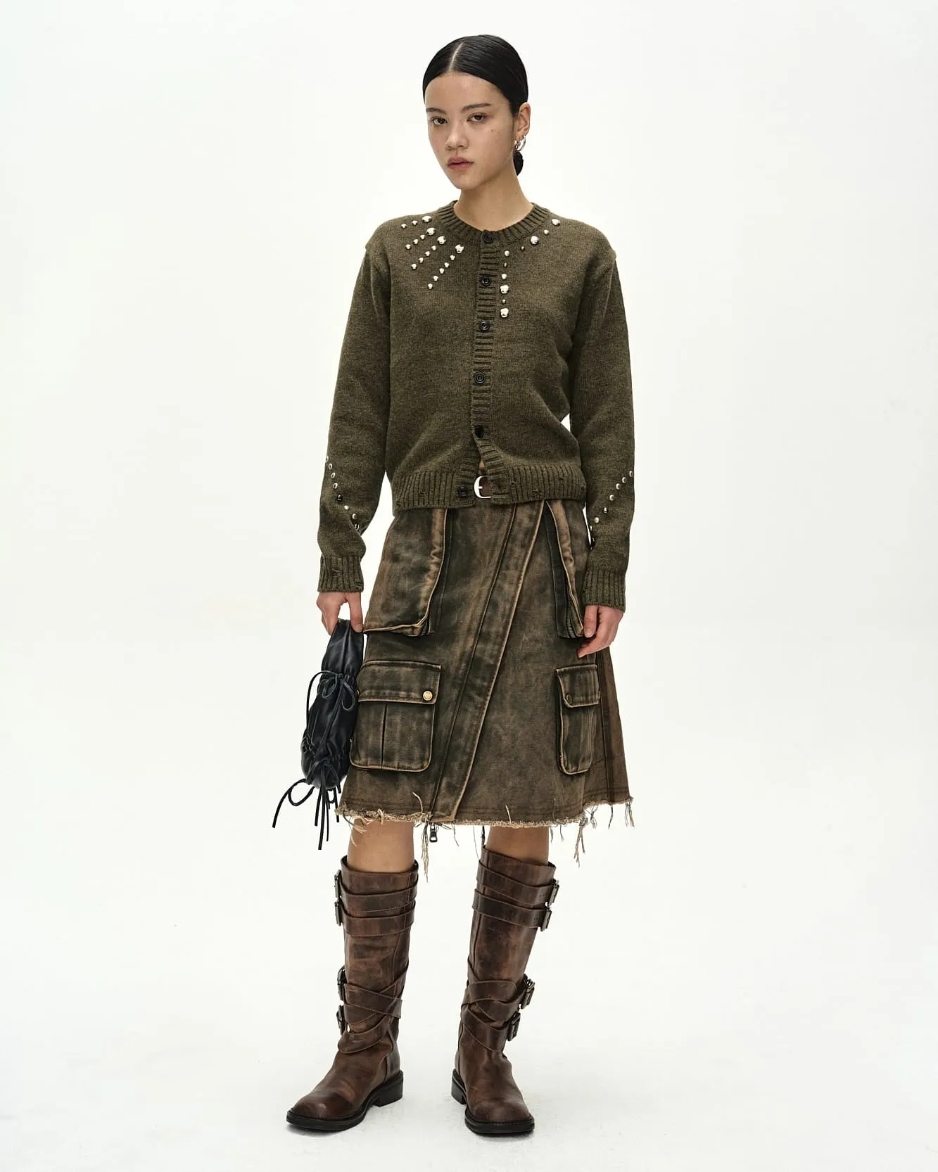 ROGHEN STUDDED CARDIGAN (MOSS KHAKI) sold by Andersson Bell product image thumbnail 5