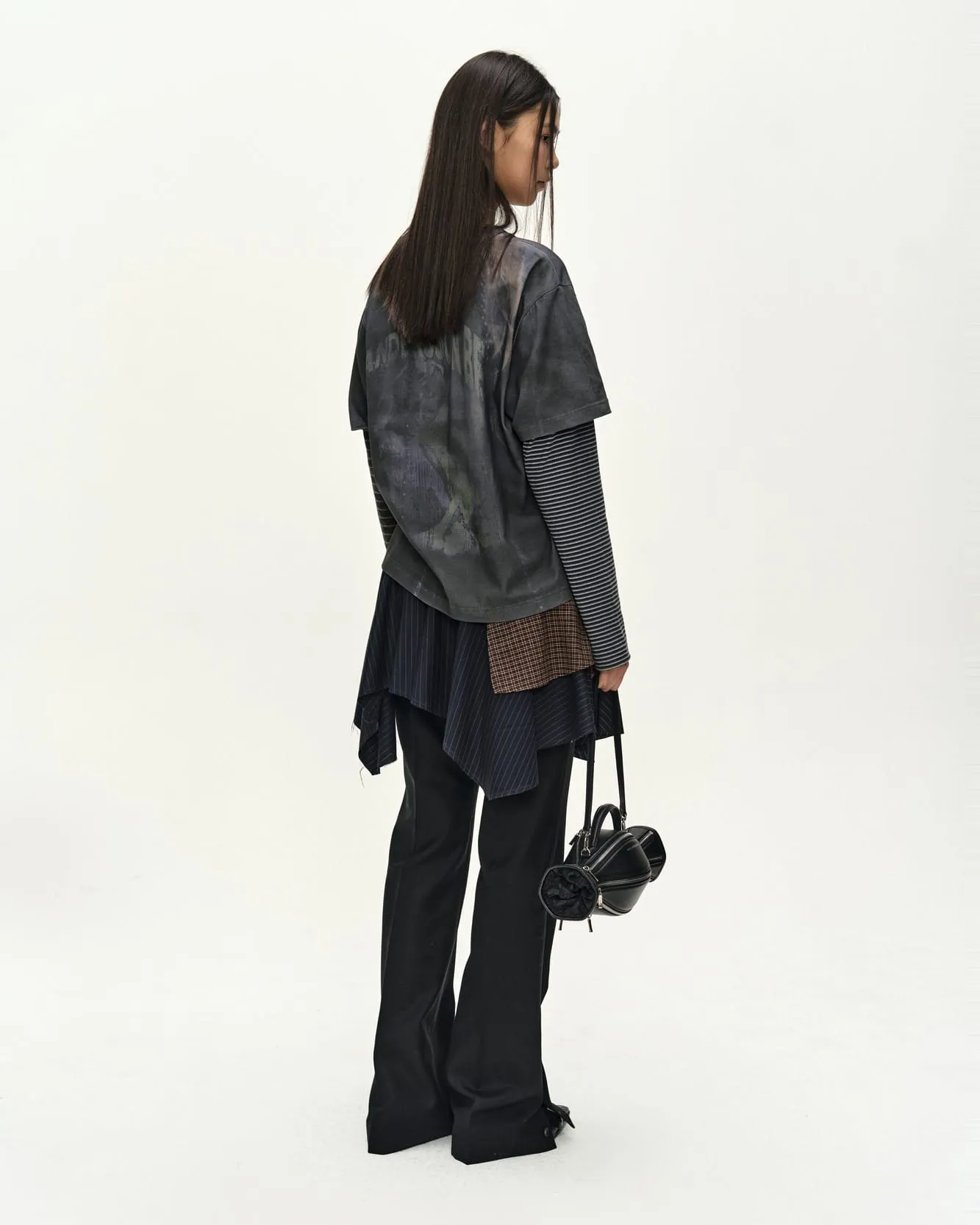 MIXED STRIPE SLEEVE LAYERED TOP (CHARCOAL) sold by Andersson Bell product image thumbnail 5