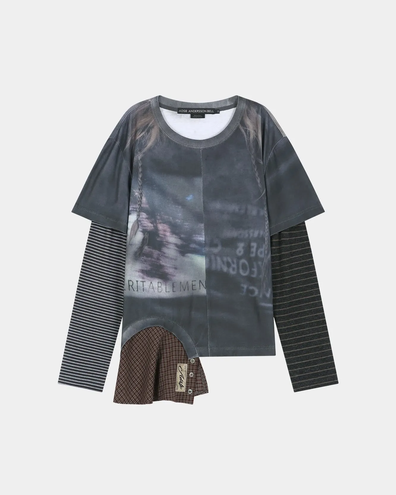 MIXED STRIPE SLEEVE LAYERED TOP (CHARCOAL) sold by Andersson Bell product image thumbnail 2